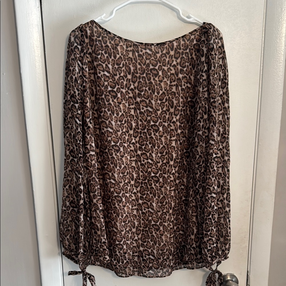 White House Black Market Brown Leopard Print Blouse